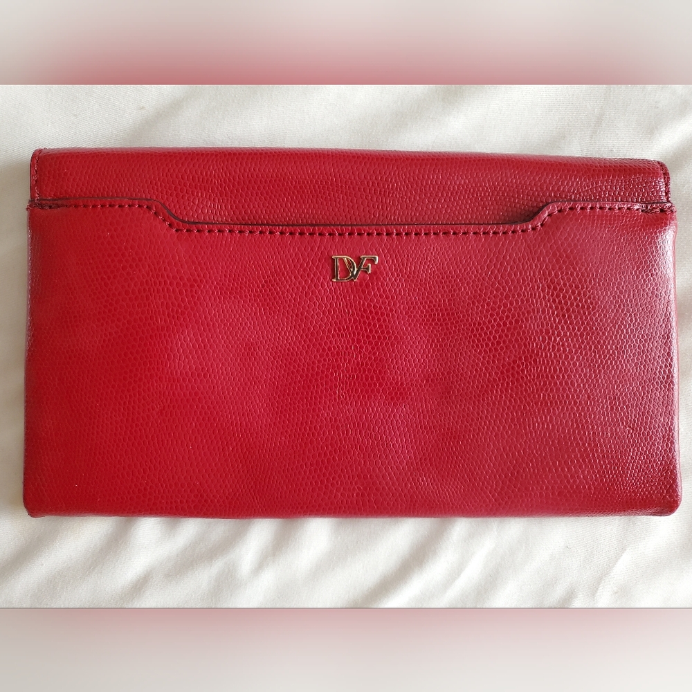 Diane Von Furstenberg Red Lizardskin Leather Envelope Clutch Wallet purse - Picture 10 of 14